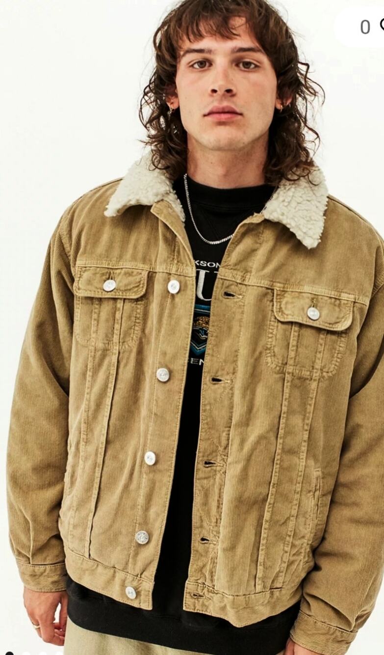 M1283) Urban Outfitters BDG Sand Corduroy Sherpa Trucker Jacket Medium